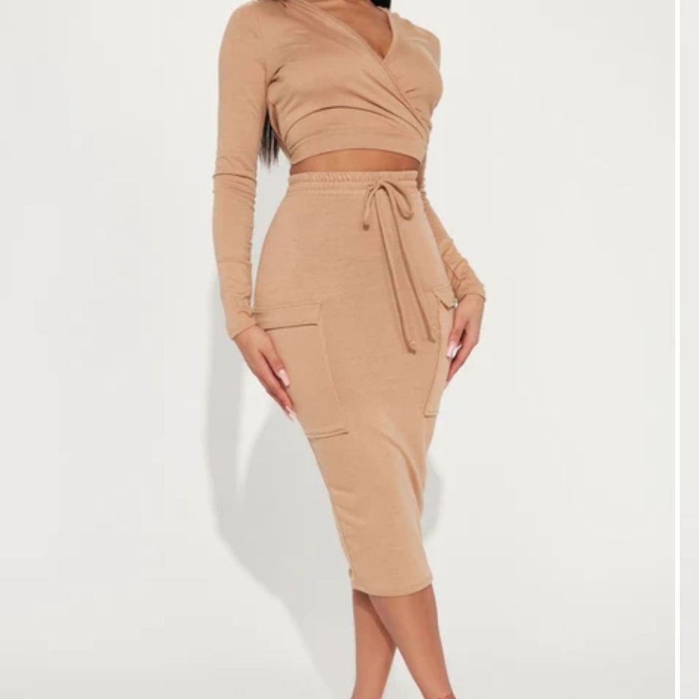 Fashion Nova Tan Midi Skirt